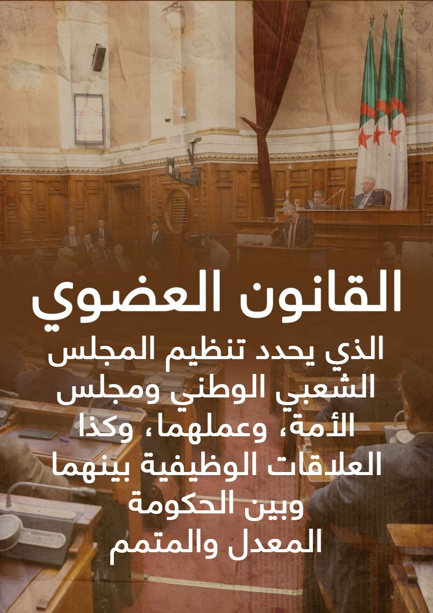 القانون العضوي رقم 23-06 الذي يحدد تنظيم المجلس الشعبي الوطني ومجلس الأمة، وعملهما، وكذا العلاقات الوظيفية بينهما وبين الحكومة المعدل والمتمم