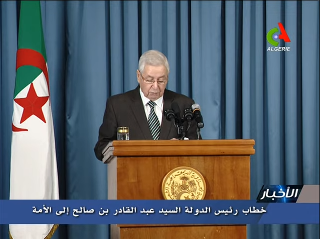 خطاب السيد عبد القادر بن صالح رئيس الدولة الموجه الى الأمة بعد توليه مهامه طبقا لأحكام المادة 102 من الدستور