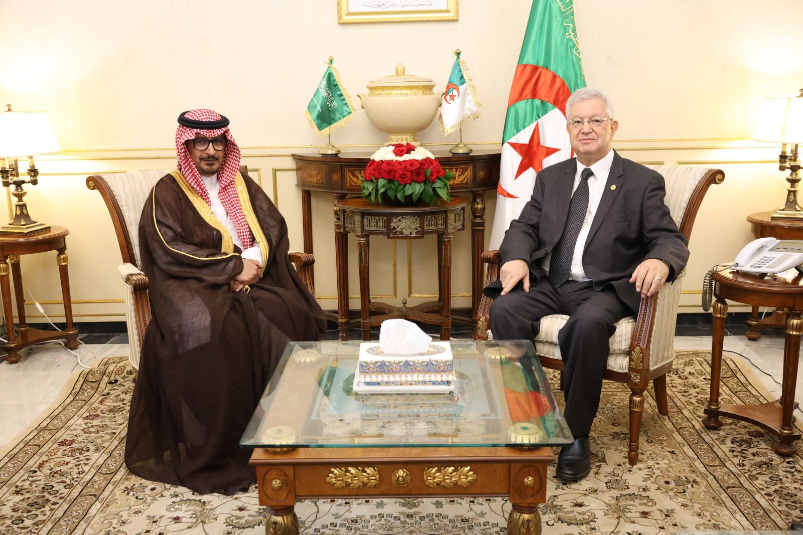 لسيد عزوز ناصري، رئيس مجلس الأمة يستقبل سعادة السيد عبد الله بن ناصر البصيري، سفير المملكة العربية السعودية الجزائر