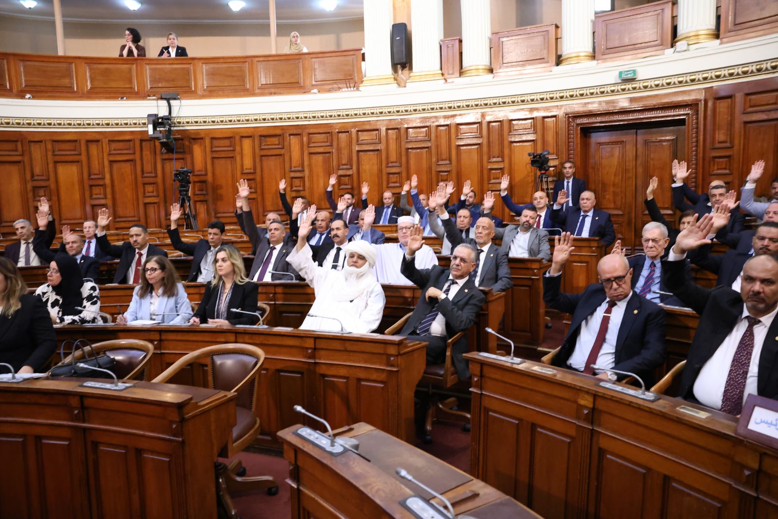 أعضاء مجلس الأمة يصادقون على نصي القانونين المتضمنين: - نص قانون يعدل ويتمم القانون رقم 86-04 المؤرخ في 11 فبراير 1986 والمتضمن إحداث وسام الجيش الوطني الشعبي؛ - نص قانون يتضمن إحداث أوسمة عسكرية في الجيش الوطني الشعبي